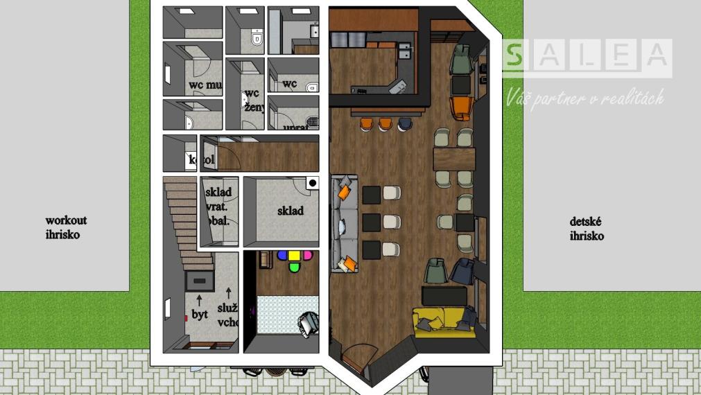 Na prenájom priestor na prevádzku alebo služby v Šaľa-Veča s bytom na poschodí