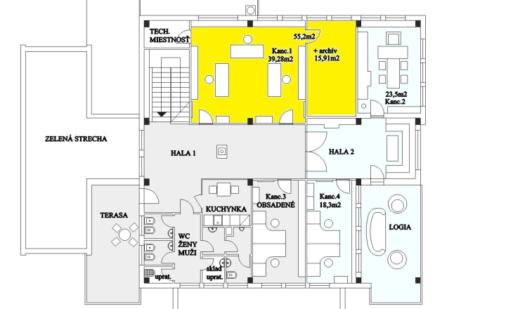 Veľká kancelária na prenájom  55,2 m2 s archívom ul. Jarmočná - fotografia 2